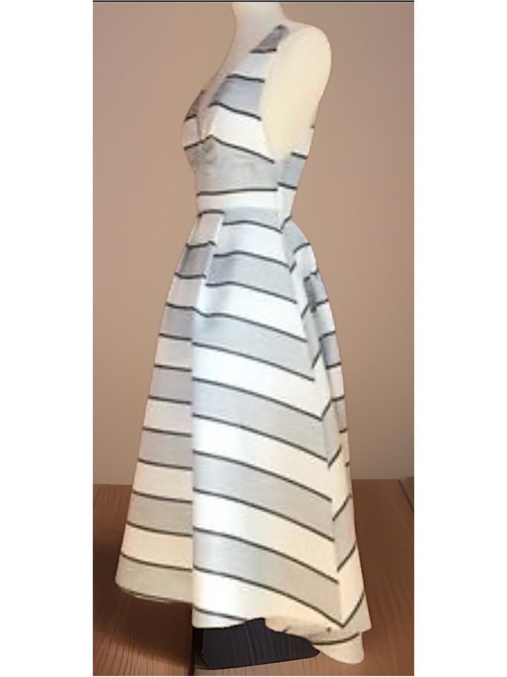 ANGL Black and White Striped V-Neck Midi Back Sexy Cutout Racerback Dress